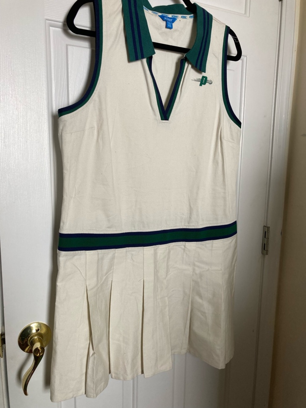Cream Tennis Dress with Green & Navy Trim